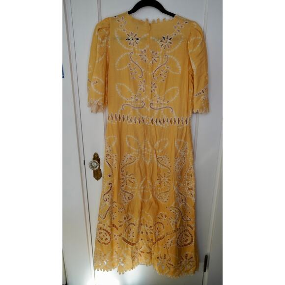 Sea New York Liat Embroidery Dress • Yellow Eyelet Cotton Midi • Boho Chic Sz 14 - Picture 6 of 8